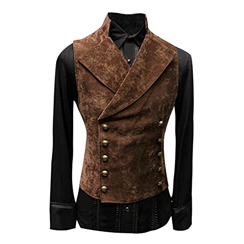 Men's Medieval Vest Victorian Steampunk Gothic Waistcoat Slim Fit Double Breasted Gentleman Wedding Prom Party Tuxedo Jacket