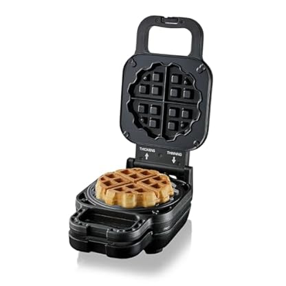 Cloer 6150 Waffelkucheneisen, Waffeleisen für gefüllte Waffeln, Mini Waffeln 11,5 cm Ø oder mit Abstandsring für XXL Füllungen, Antihaftbeschichtung, 800 W, schwarz