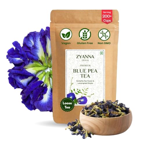 Image of Zyanna Butterfly Pea Flower Tea | 200 Cups - 100gm Loose Bag | 100% Pure Natural Caffeine-Free Herbal Drinks | Food Coloring, Iced Tea, Cocktails Coolers Hot, Kombucha
