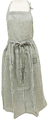 コットンリネンギャザーエプロン ホルターネック 着丈約97cm (Navy Stripe(06))