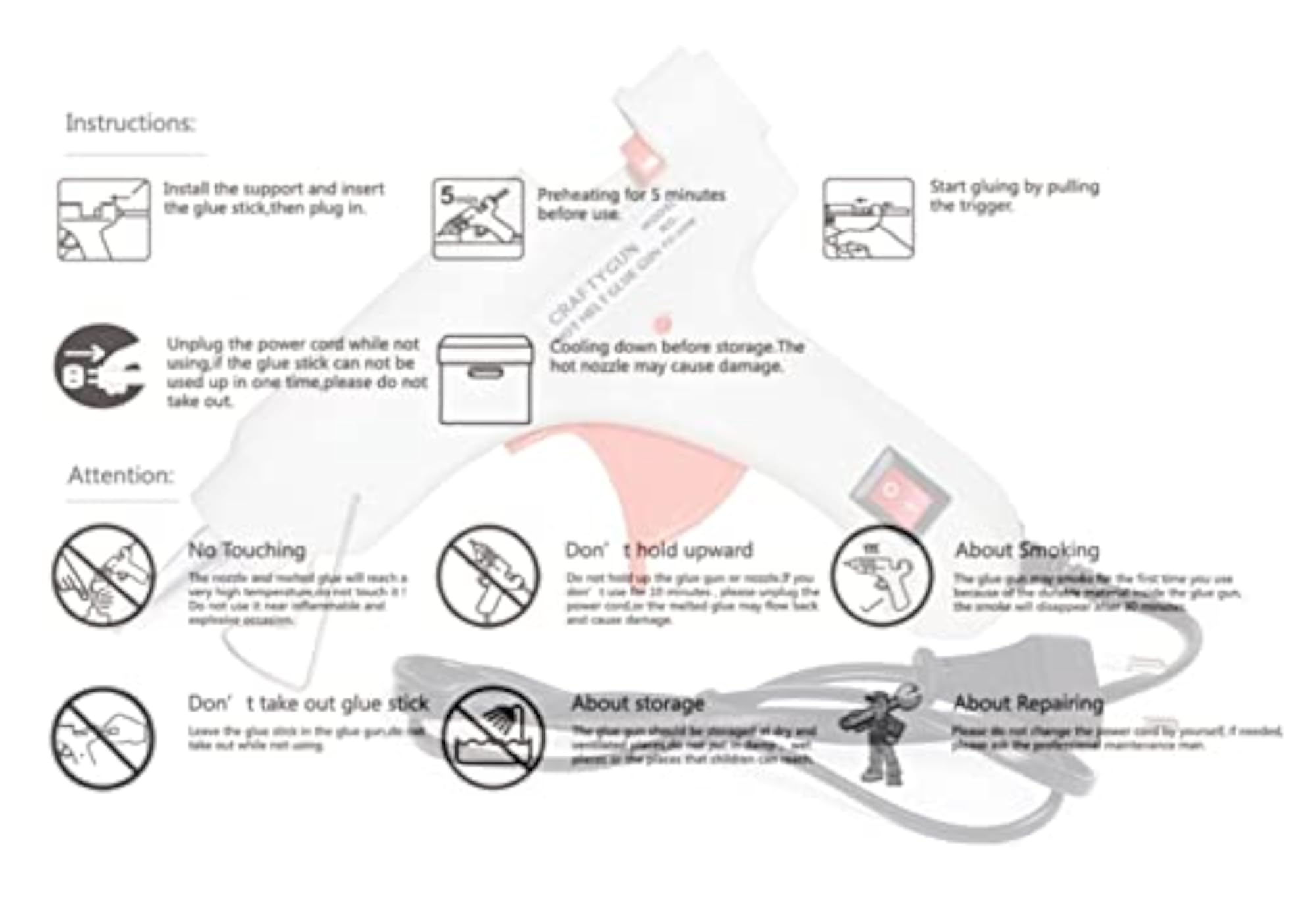Mini 20W Hot Melt Glue Gun with 10 Glue Sticks, White