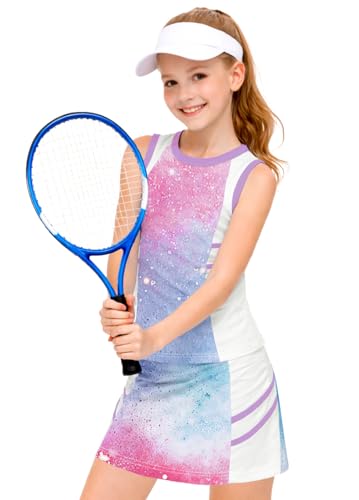 Image of AOBUTE Girls Tennis Golf Outfit Tank Top and Skirt with Shorts Set 4-12 Years