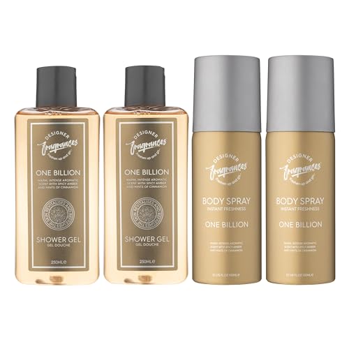 Designer Fragrances Un milliard d'hommes – Chaque paquet comprend 2 bombes de déodorants en spray pour le corps de 150 ml – 2 gels douche de 250 ml –...