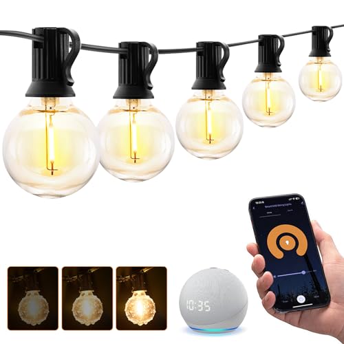 XMCOSY+ Smart Outdoor String Lights, 75Ft G40 Globe Patio Lights with 34 Dimmable LED Bulbs, WiFi & APP Control, Work with Alexa, Extendable Waterproof LED String Lights for Outside, Porch, Backyard