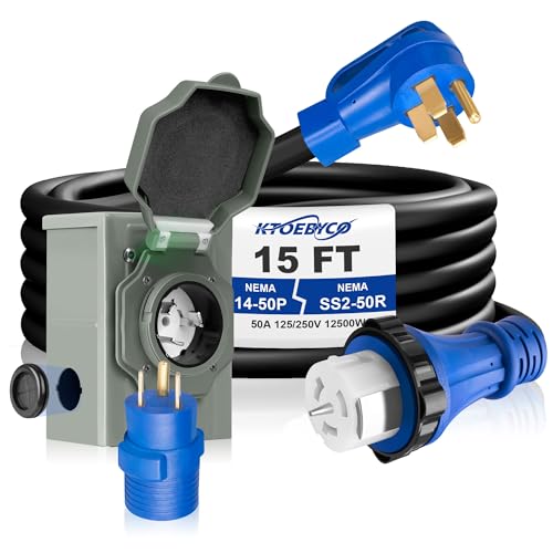 50 Amp Generator Cord and Inlet Box Combo Kit, 15FT NEMA 14-50P t...