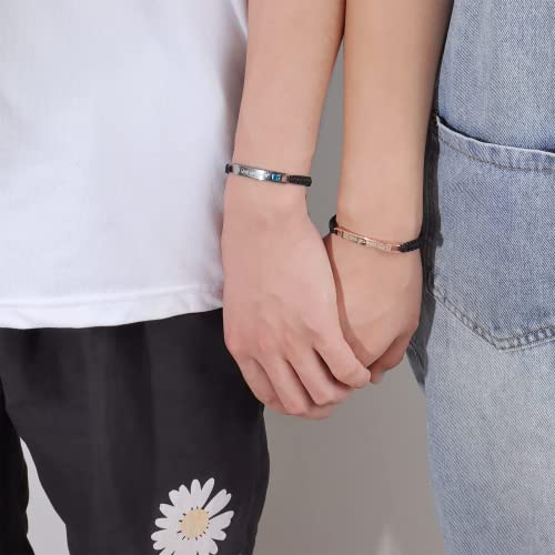 4 Pcs Couple Necklaces Bracelets For Women Men Matching Split Heart Pendant Necklace I Love You 100 Language Necklace For Him Her Distance Relationship Bracelets For Boyfriend Girlfriend Valentine's Gifts(Love You More&Most ) #TOP2