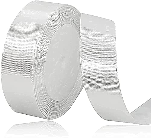 MARKQ White Satin Ribbon 24mm x 25yd Fabric Polyester Ribbon for Gift Wrapping Party Favors Wedding Decorations Bow Making Bouquets Sewing Projects & Craft Supplies