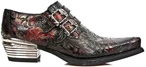 New Rock 7960-S5 Embossed Vintage Black, Red Leather Buckle Steel Heel Shoes 42 | Image 1