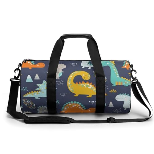 Sac week-end duffel bag dinosaure en format tubulaire 45x23cm résistant