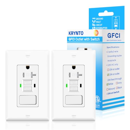 GFCI Outlet Light Switch Combo, 20A Self-Test TR 2 Pack ETL Listed White