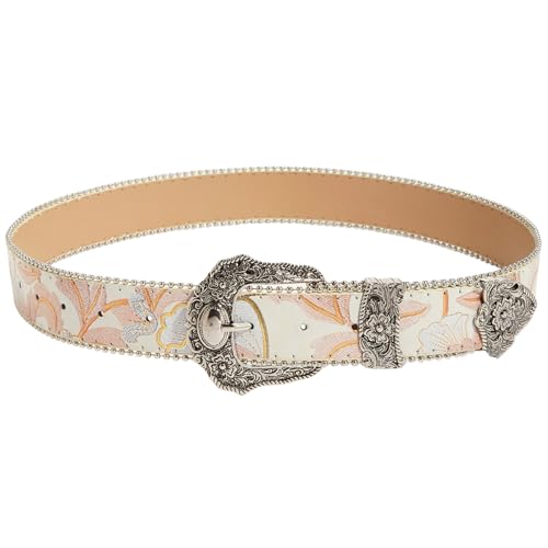 Vintage Flower Pattern Waist Belt For Women Carved Buckle PU Leather Belt Waistband For Pants Cowgirls Waist Ornament