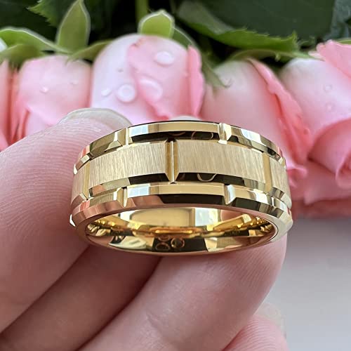 8mm Silver/Black/Gold Tungsten Rings for Men Women Promise Engagement Wedding Band Brick Pattern Brushed Center Comfort Fit3