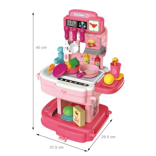 Image of 34 Piece School Bag Packing Pretend Play Cooking Game Kitchen Set Toy for Kids Girls | Modern Chef Kitchen Playset with Accessories | Portable Kitchen Role Play Toy (Chef Kitchen Pink)