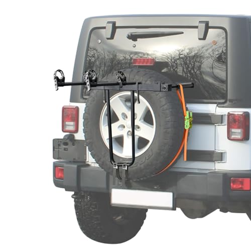TOPOWN Adjustable Spare Tire Mounting Bike Rack for SUV, 2-Bike Rear Door Mount Bike Rack for Car Heavy Duty, Foldable Bike Spare Wheel Rack Mounted for Spare Tire