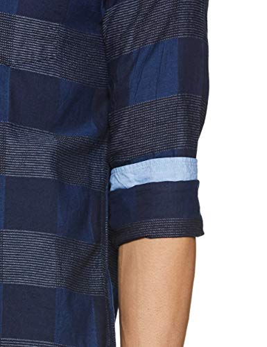 Image of CAHOOT Men's Navy Blue Checkered Button Up Shirt Regular Fit for Casual Wear | Structured Shirt Crafted with Regular Full Sleeve and Comfort Fit for Everyday Wear
