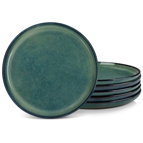 vancasso Série STARRY Lot de 6 Assiettes Plates en Grès 26 cm - Va au Micro-Ondes, Four et Lave-Vaisselle - Vert Émaillé, Design Élégant et Résistant