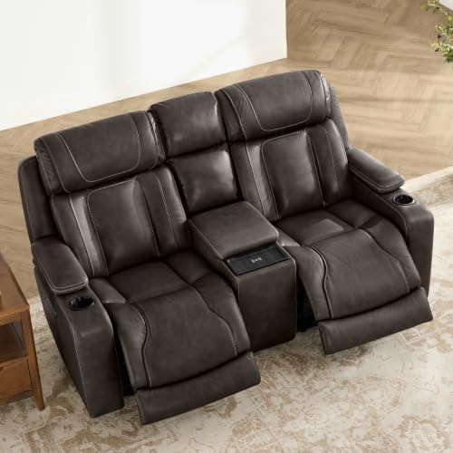 Image of Watson & Whitely Power Reclining Sofa Loveseat with Console, Dark Brown