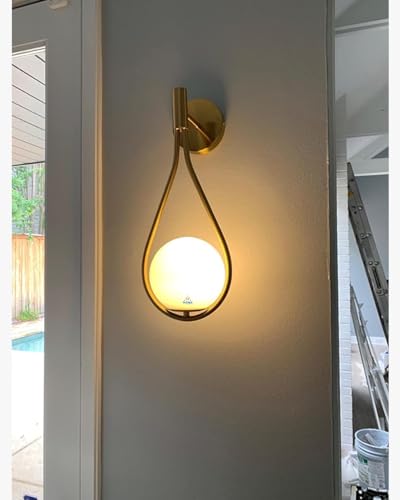 Image of WOKE Light Frosted Glass Globe Shade Contemporary Wall Mounted Light Fixture for Home Decor Bathroom Bedroom Hallway Living Room (Golden) (Bulb not Included) 78942