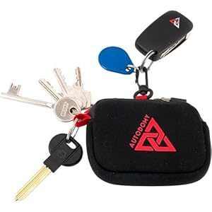 Autodomy Llavero para Moto es Impermeable | Estuche de Neopreno Negro y Rojo para Llaves Moto | Monedero Compacto y Ligero | Llavero Cartera con Anilla Interior, Exterior y Mosquetón