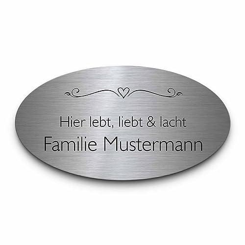 Edelstahl Türschild | edles Metallschild mit Gravur | ovale Namensschilder...