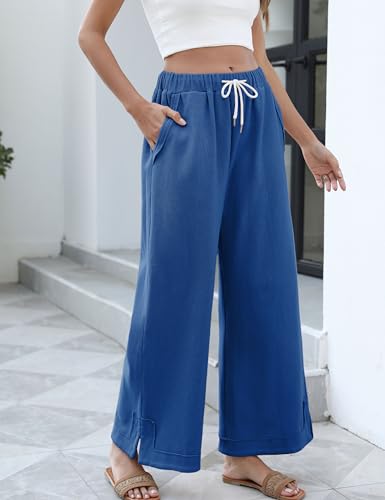Image of Athlisan Womens Baggy Wide Leg Palazzo Pants Casual Loose Drawstring Elastic Waisted Lounge Trousers with Pockets
