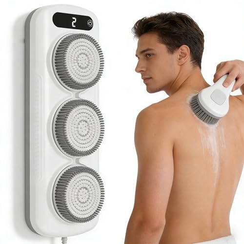 Brosse exfoliante electrique murale au design epure blanc pour douche
