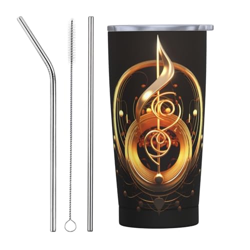 Vaso con popote de acero inoxidable con símbolo de música, compañero de viaje perfecto para oficina, paseos en coche y eventos deportivos