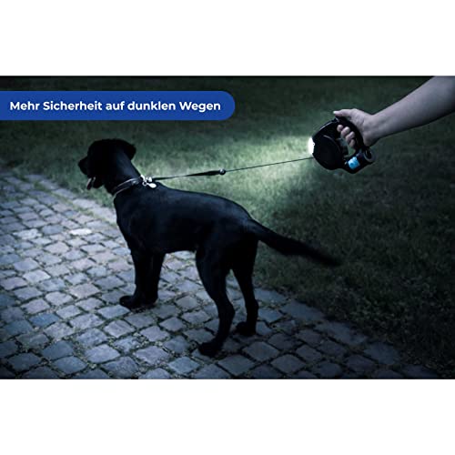 Hundeleine mit LED Licht Kotbeutelspender Beutelspender 5m Hunde Leine bis 25kg Rollleine Schwarz