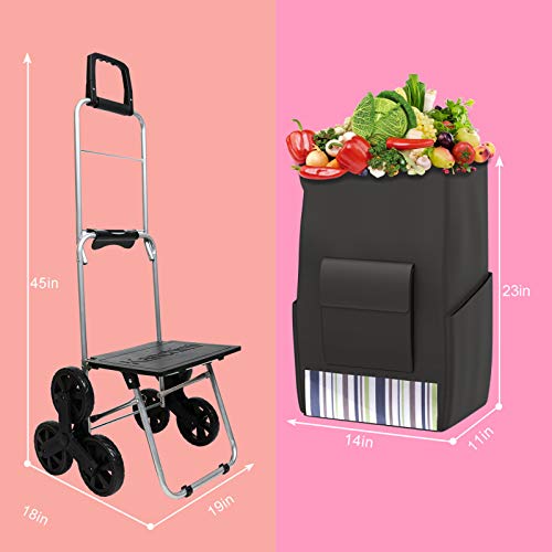 Kanchimi Shopping Cart with Wheels,220 lbs Heavy Duty Cart for Stair Climber Cart,2in1 Foldable Grocery Cart with 50L Shopping Bag,Utility Cart with 360°Rotating Handle&Adjustable Elastic Rope(Black)