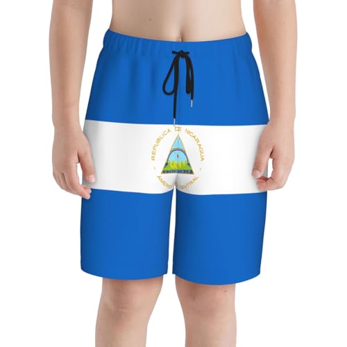 Flag of Nicaragua Youth Beach Pants, Soft and Breathable, with Drawstring Waist, Suitable for Sports and Leisure.3