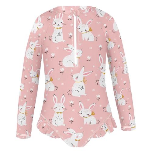 Image of CaTaKu Girls Rash Guard Swimsuit Long Sleeve One Piece Bathing Suit UPF 50+ Toddler Kids Zipper Ruffle Swimwear 3-12Y
