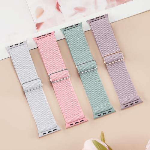 Image of 4 Pack Stretchy Solo Loop Compatible with Apple Watch Bands 38mm 40mm 41mm 42mm 44mm 45mm 46mm 49mm Women Men, Sport Nylon Elastic Straps Wristbands for iWatch Series 11 10 9 8 7 6 5 4 11 Ultra /SE 3 2