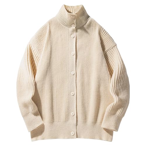 DGHM-JLMY Men's Retro Stand-Up Collar Kintted Coat Solid Color Casual Sweater Button Front Rib Knit Cardigan Sweaters