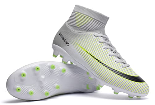 WOWEI Voetbalschoenen voor heren, professionele noppen met spikes, hoge top, voetbalschoenen, sport, outdoor, atletieks, jongeren, volwassenen, sneakers, trainingsschoenen, voetballaarzen, wit 3, 38 EU - Image 4