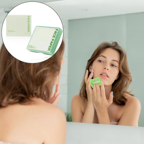 EYVRPAU 200 Stück Gesichtsöl-Löschblätter, Löschpapier für fettige Haut, Ölabsorbierende Blätter, Gesichtspapier für Männer und Frauen, mit Spiegelhülle und selbstklebender Puderquaste