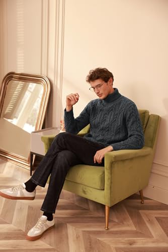 GRACE KARIN Mens Mock Turtleneck Sweater Cable Twisted Pattern Loose Fit Long Sleeve Pullover Sweaters Dark Gray L4