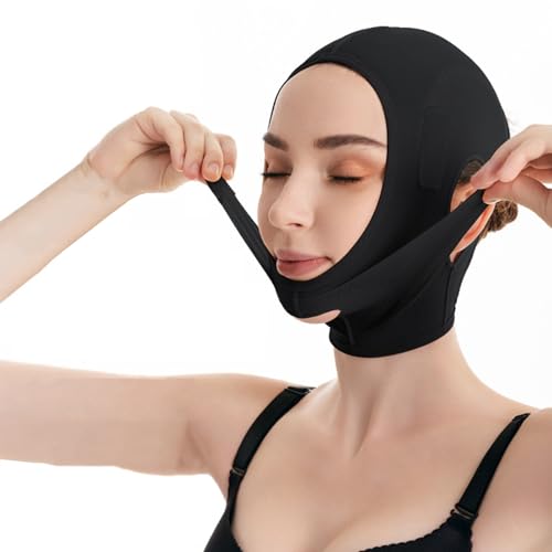 Faja Compresiva Lipo Para Adelgazar El Rostro Y La Barbilla Máscara Lifting V-Line, Cinturón Tonificante Facial (beige, Negro)(Schwarz,M)