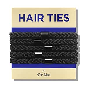 HAVHAF Braided Mens Hair Ties For Men - For Buns Curly Thick Dense Hair Elastic Hair Ties For Guys | No damage Crease Breakage Black 5 Count (Pack of 1)