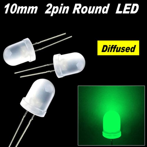 50pcs x Green 10mm Round Diffused LED Light 2pin 10mm Diffused LED 9k MCD Green