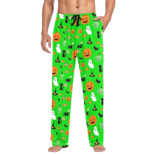 Green Halloween Men's Cotton Pajama Pants with Pockets and Drawstring Comfortable and Stylish,S