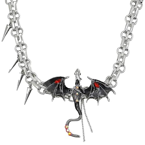 Gothic Dragon Necklace for Women Men, Cool Animal Pendant Flying Dragon Necklace Punk Vintage Dark Jewelry for Men Women