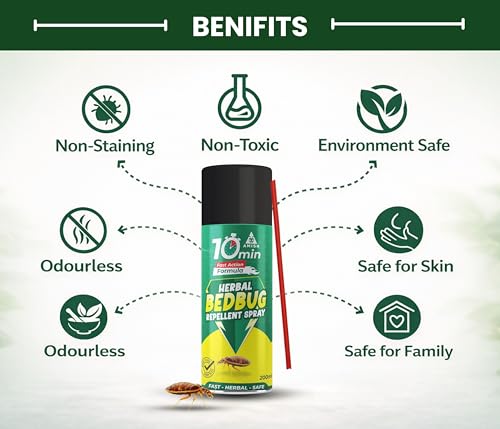 Image of Amish Herbal Bedbug Spray 200ml | Powerful Bed Bugs Repel Spray for Bed, Mattress & Furniture | Organic Khatmal Repellent for Home | Odorless Herbal Pest Control