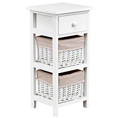 Giantex Wooden Nightstand Chest Cabinet W/Two Rattan Baskets for Bedroom, Living Room Home