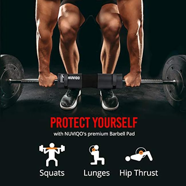 Barbell Pad Squat Pad for Lunges and Squats - Hip Thrust Pad for Standard and Olympic Bars - Provides Cushion to Neck and Shoulders While Training