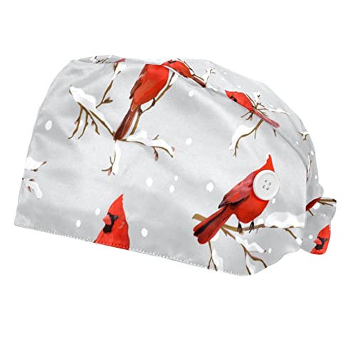 Chapeaux de travail de Noël pour la cuisine et la santé - Casquette oiseaux d'hiver 2 pièces
