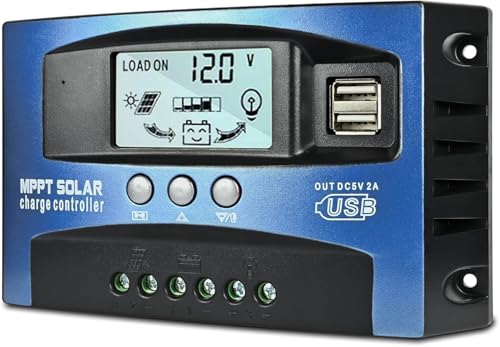 60A MPPT Solar Charge Controller, 12V/ 24V Solar Panel Battery Intelligent Regulator with Dual USB...