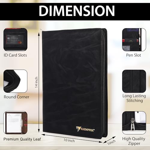 Image of Multipurpose Leatherette Professional File Folder for Certificates & Documents | A4 Size Document Holder, Portfolio Organizer for Men & Women (Black, 15 Leafs)
