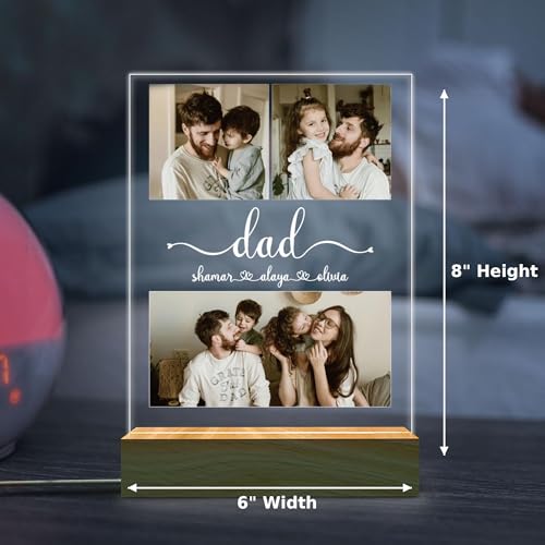 Image of Personalized Father's Day LED Table Lamp, Custom Dad Photo Collage Acrylic Night Light (Dad- 3 Frame)