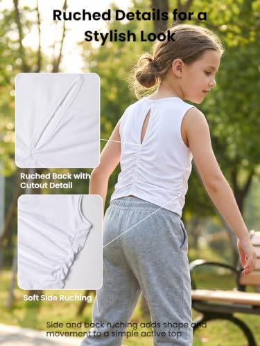 Image of WELAKEN Girls' Athletic Tank Top - Mesh Open Back Sleeveless Sports Shirt for Active Kids