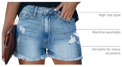 Image of onlypuff Women Denim Shorts Ripped Mid Waisted Jean Shorts with Pockets